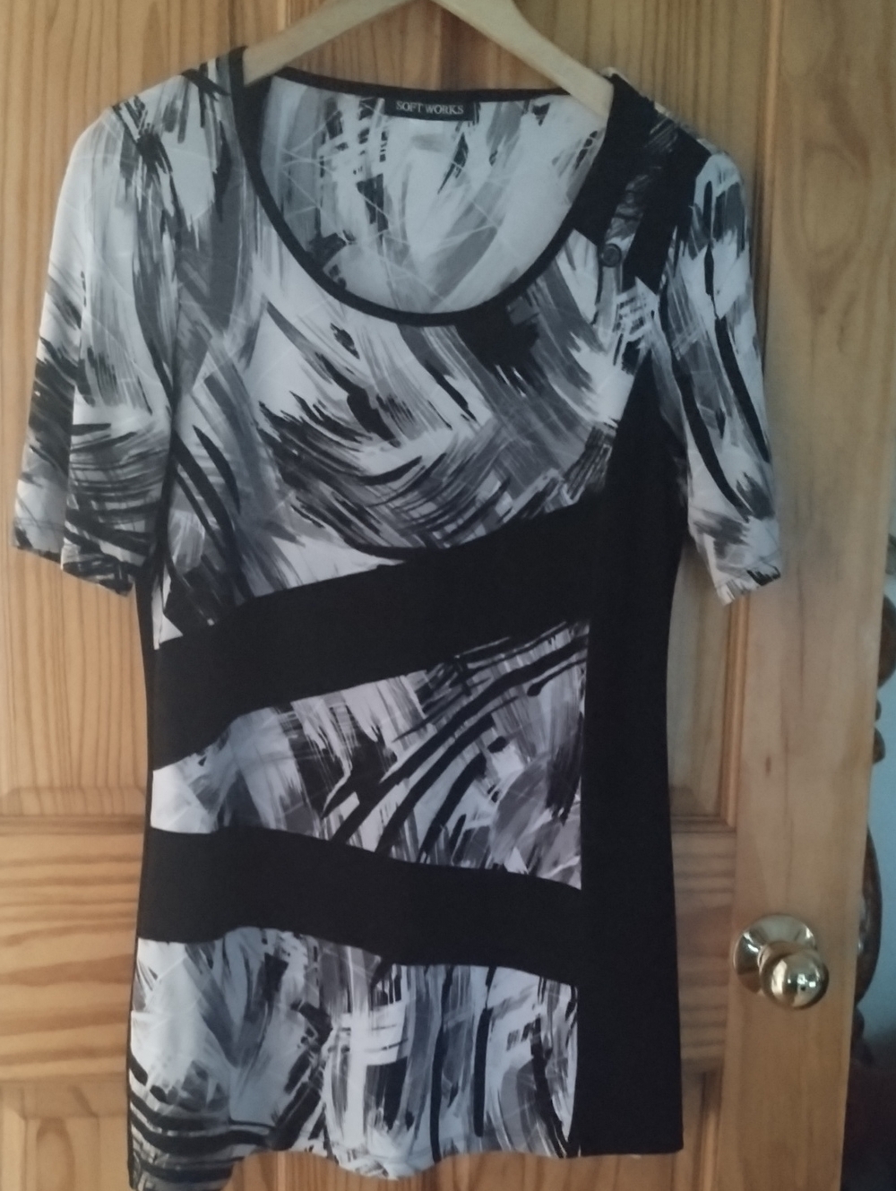 Soft Works Black & White Printed Short-Sleeve Blouse